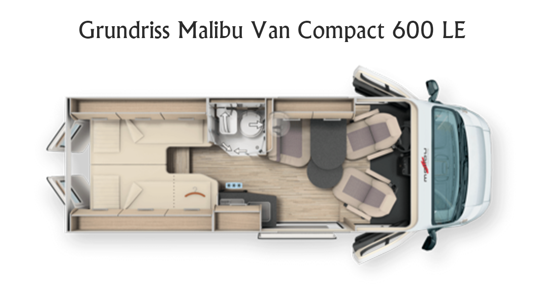 Grundrisszeichnung des Kastenwagen Wohnmobils Malibu Van Compact 600 LE mit Längsbetten
  