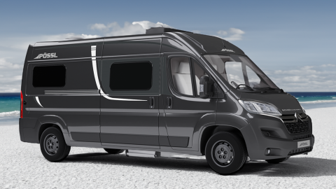 Seitenansicht Pössl D Line Roadstar 600 L - Kastenwagen Wohnmobil mit Längsbetten und nur 6 Meter Länge