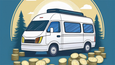 ein gezeichnetes Wohnmobil mit Münzen, die auf die kosten hinweisen